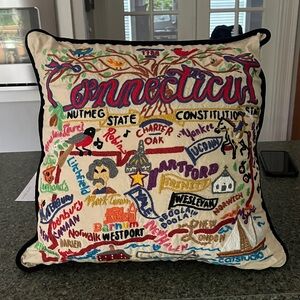 Connecticut Embroidered Throw Pillow by catstudio
